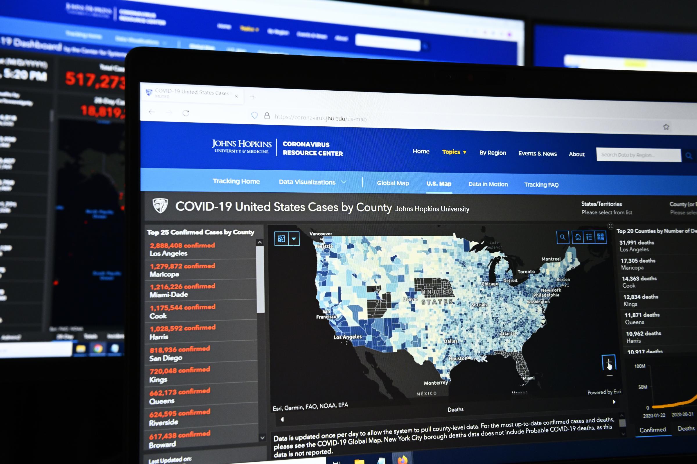 A map dashboard is seen on a desktop computer screen