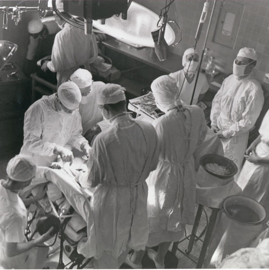 Dr. Alfred Blalock performing a blue baby operation in 1947