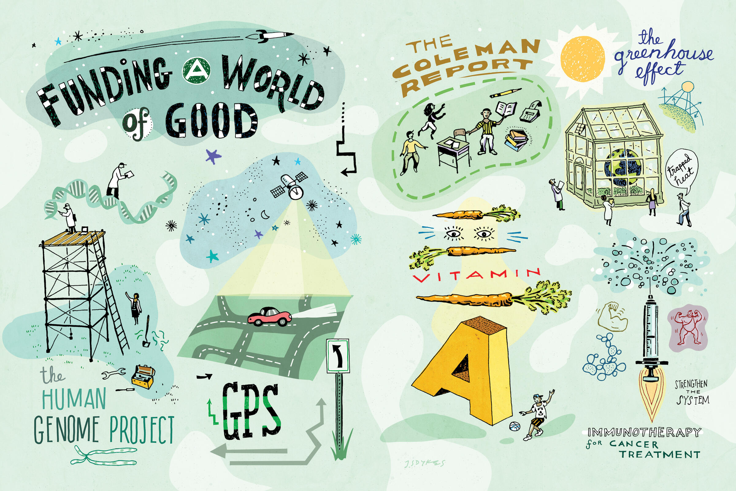 Illustration with the headline "Funding a World of Good"